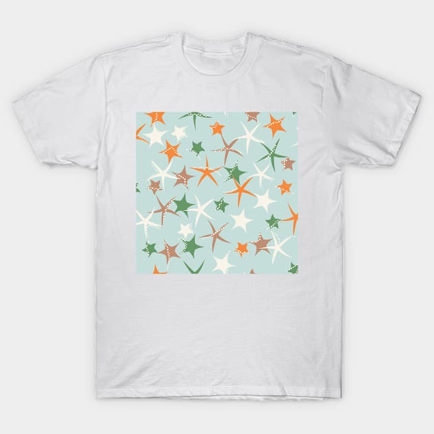 Starfish galaxy in sage green, zesty orange, off white and caramel. T-Shirt by FrancesPoff